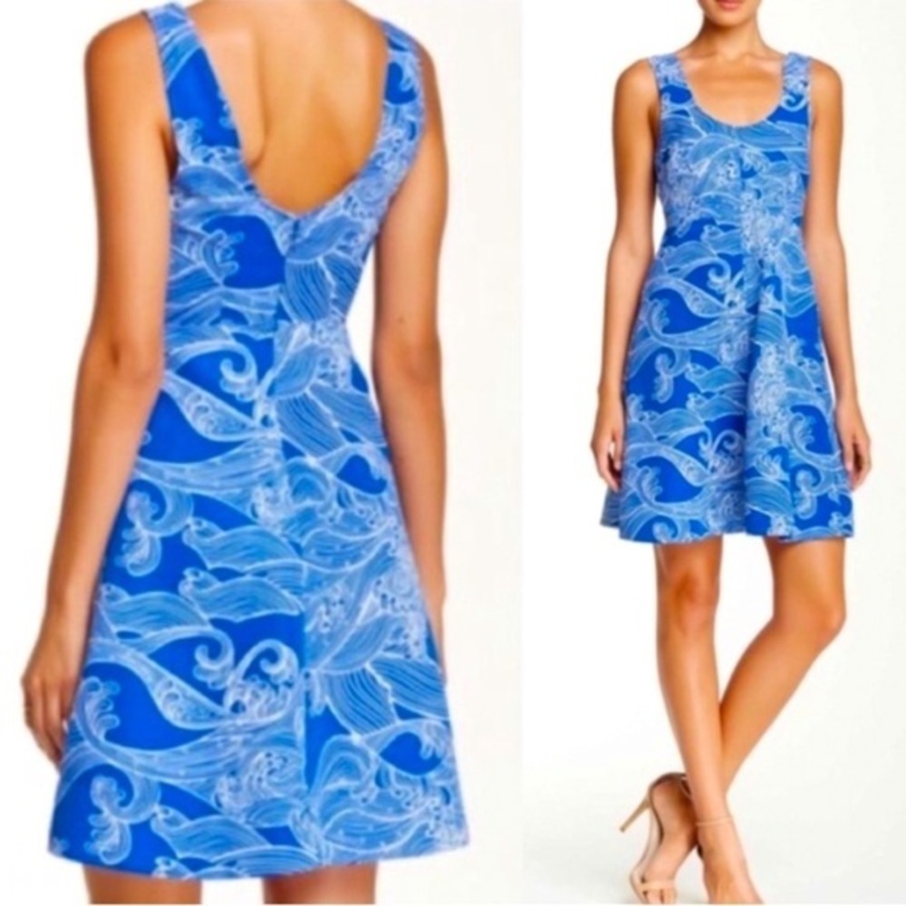 Anthropologie Plenty Tracy Reese Blue Waves Mona Fit And Flare Dress Size 2